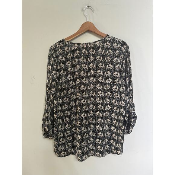 Pixley Black Cream Blouse Elephant Novelty Print Boho Circus Bohemian Large - Picture 4 of 4